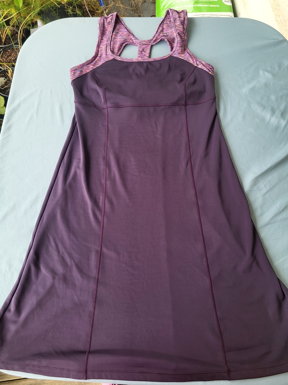 prAna Womens Amaya Purple Space Dye Racerback Athletic Dress with Built-In Bra